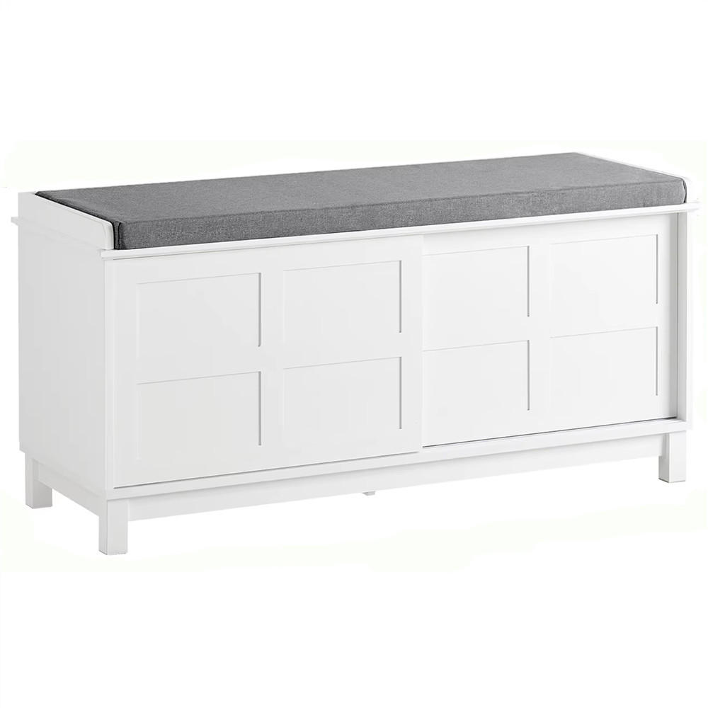 SCHUHSCHRANK Aufbewahrungsbank mit Kissen Schiebetüren - Weiß, Holz (114/53/40cm) - Kaket