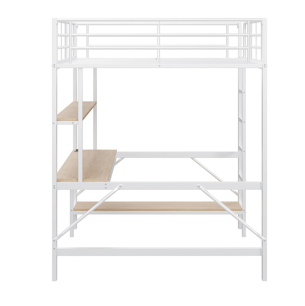 HOCHBETT 140/200 cm aus Metall mit Schreibtisch, Regal und LED-Beleuchtung Weiß - Weiß, Metall (140/200cm) - Modenvie