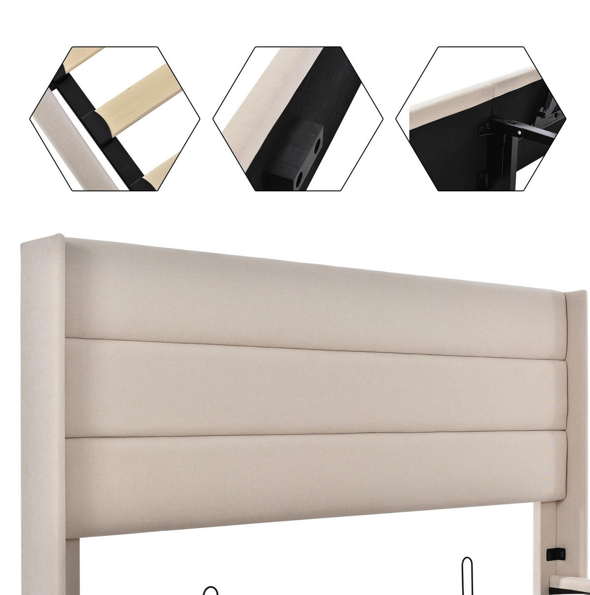POLSTERBETT aus Leinen 180x200 cm Beige mit hydraulischem Bettkasten - Beige, Textil (180/200cm) - IVMEU