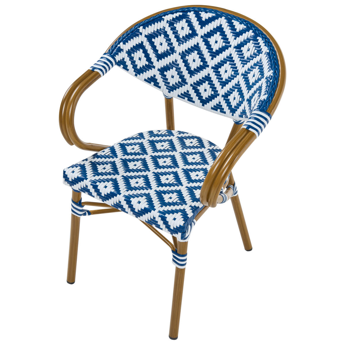 GARTENSTUHL 4er-Set Polyrattan Blau/Weiß Caspri - Weiß, Kunststoff (41/81/51cm) - Beliani