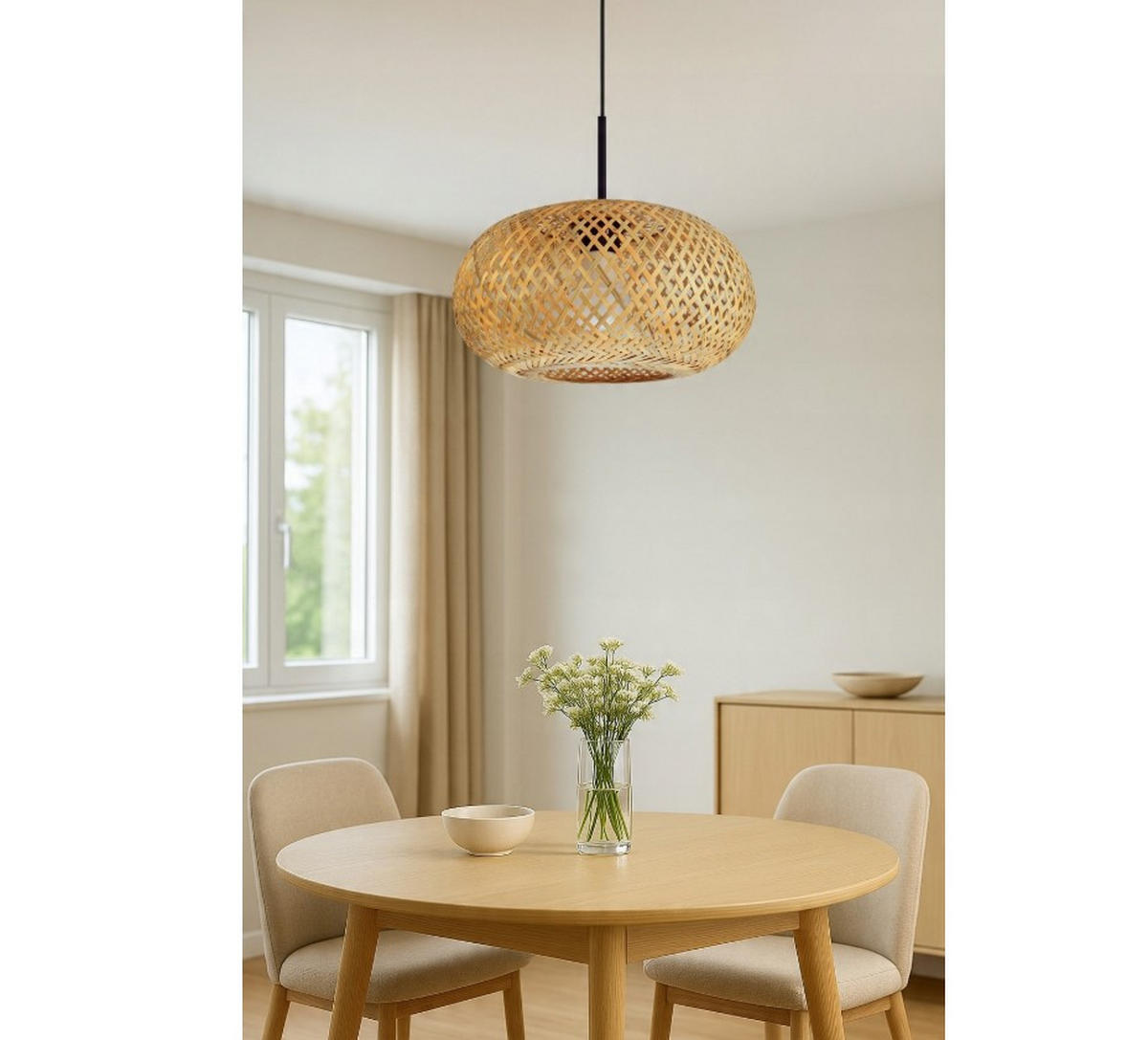 PENDELLEUCHTE BOHO - Beige, Holz/Metall (40/40/100cm) - kiki design