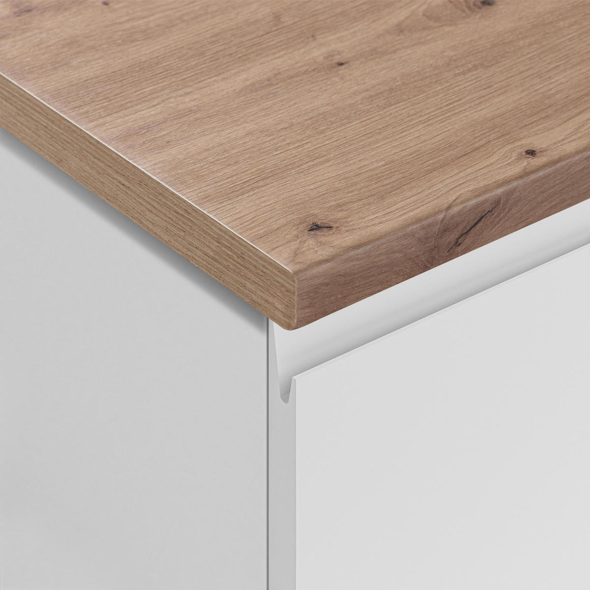 KÜCHENLEERBLOCK Aquileia 240 cm Weiß Matt mit Arbeitsplatte Eiche Artisan - Weiß/Eiche Artisan, Holzwerkstoff (240/157.8/60cm) - AX Living