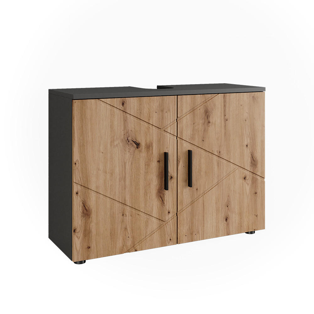 TVÄTTSTÄLLSSKÅP Irma, antracit/Goldkraft ek, 80x59 cm med 2 dörrar Antracit, Honungsek 59/80/30 cm