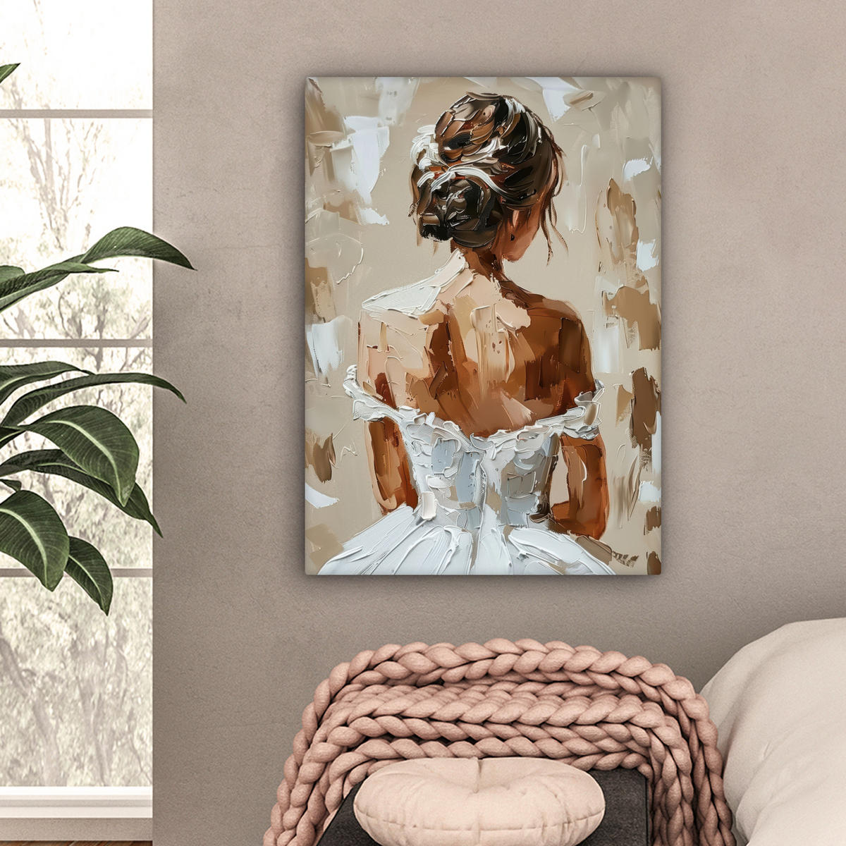 LEINWANDBILD - Frau - Farbe - Abstrakt - Beige - Modern - 60x80 - Gemälde - Sandfarben, Textil (60/80cm) - MuchoWow