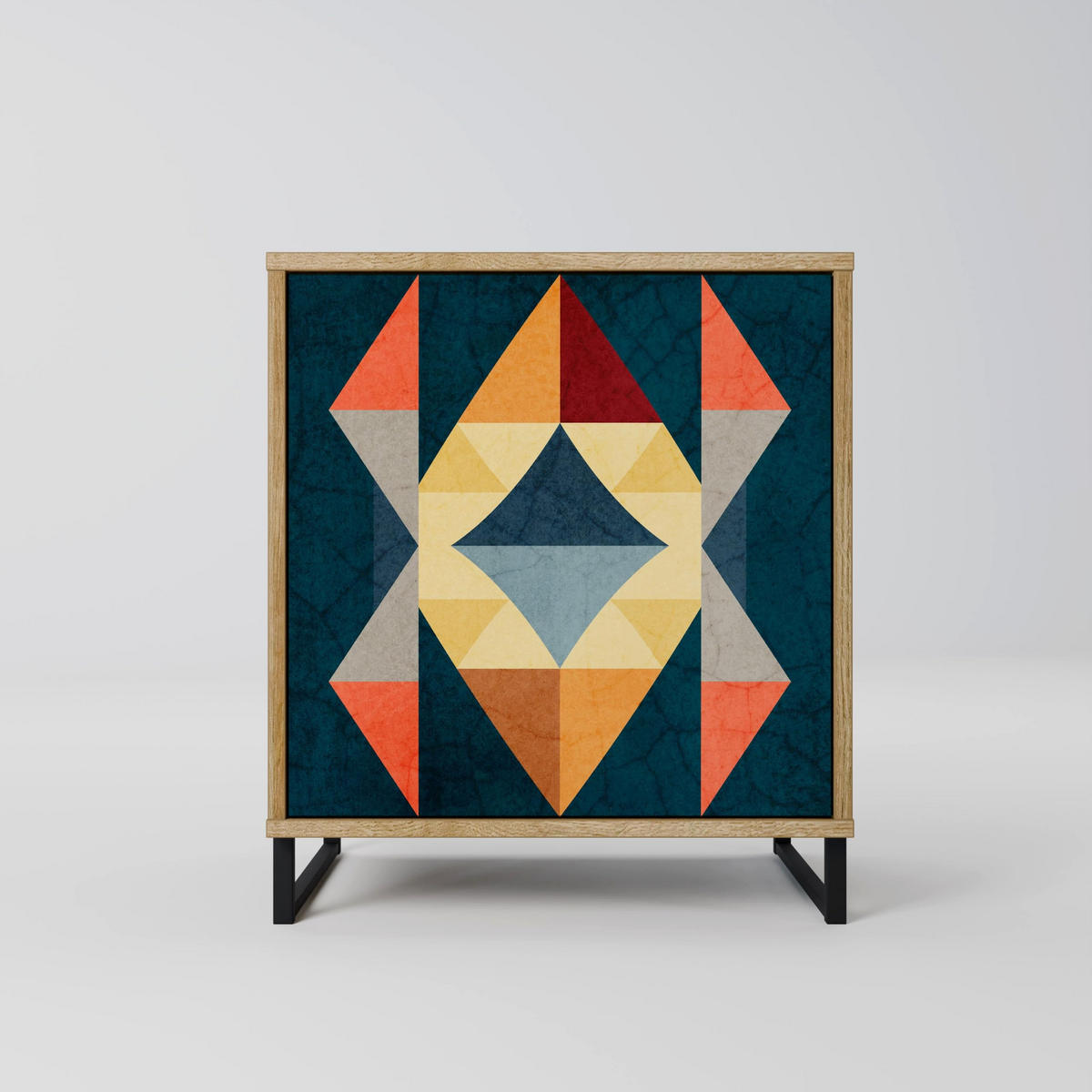 SIDEBOARD CRACKED ILLUSION, Eichefarben, 57,5x42x70,5 cm, Schwarze Metall-Sternfüße - Eichefarben/Multicolor, Holzwerkstoff/Metall (57.5/70.5/42cm) - SpaceRebels