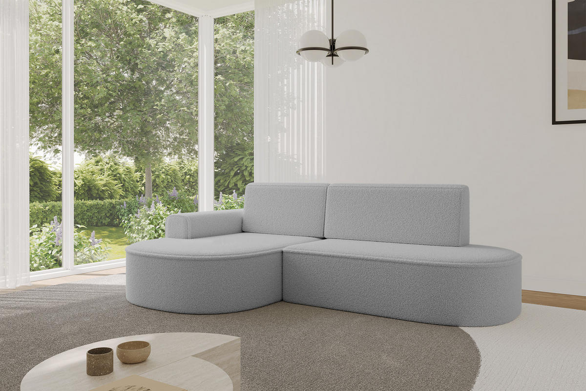 ECKSOFA mit Schlaffunktion und Bettkasten Ottomane Links MARI-L1-S - 283x167x85 cm Hellgrau Bouclé - Hellgrau/Schwarz, Holzwerkstoff/Kunststoff (283/167cm) - ALTDECOR
