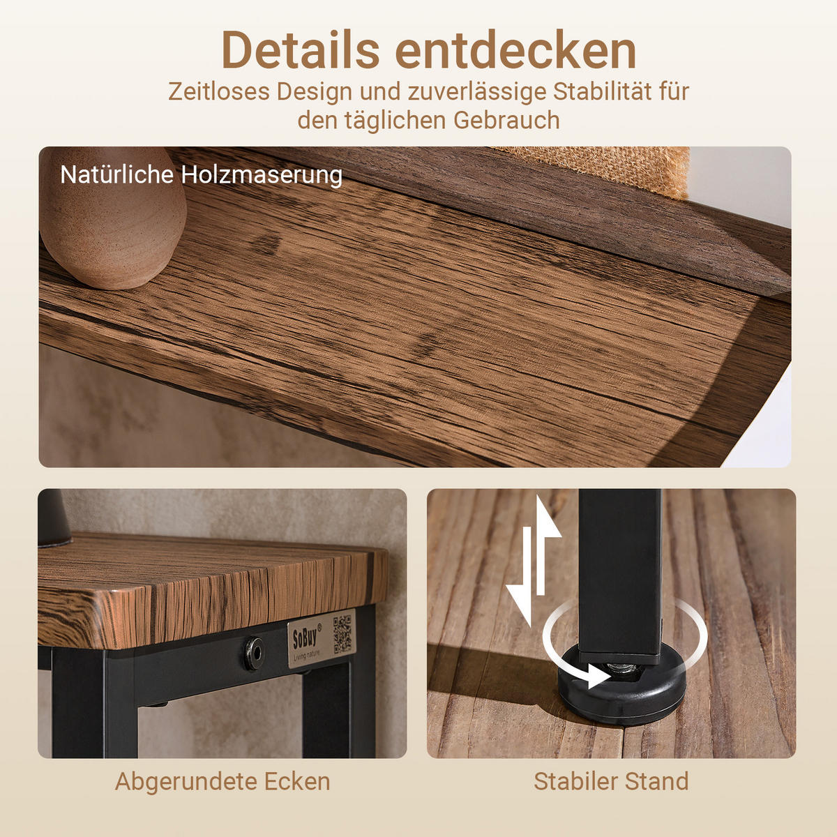 KONSOLENTISCH Vintage, Konsole für Flur und Diele - Braun, Holzwerkstoff/Metall (20/120/80cm) - SoBuy