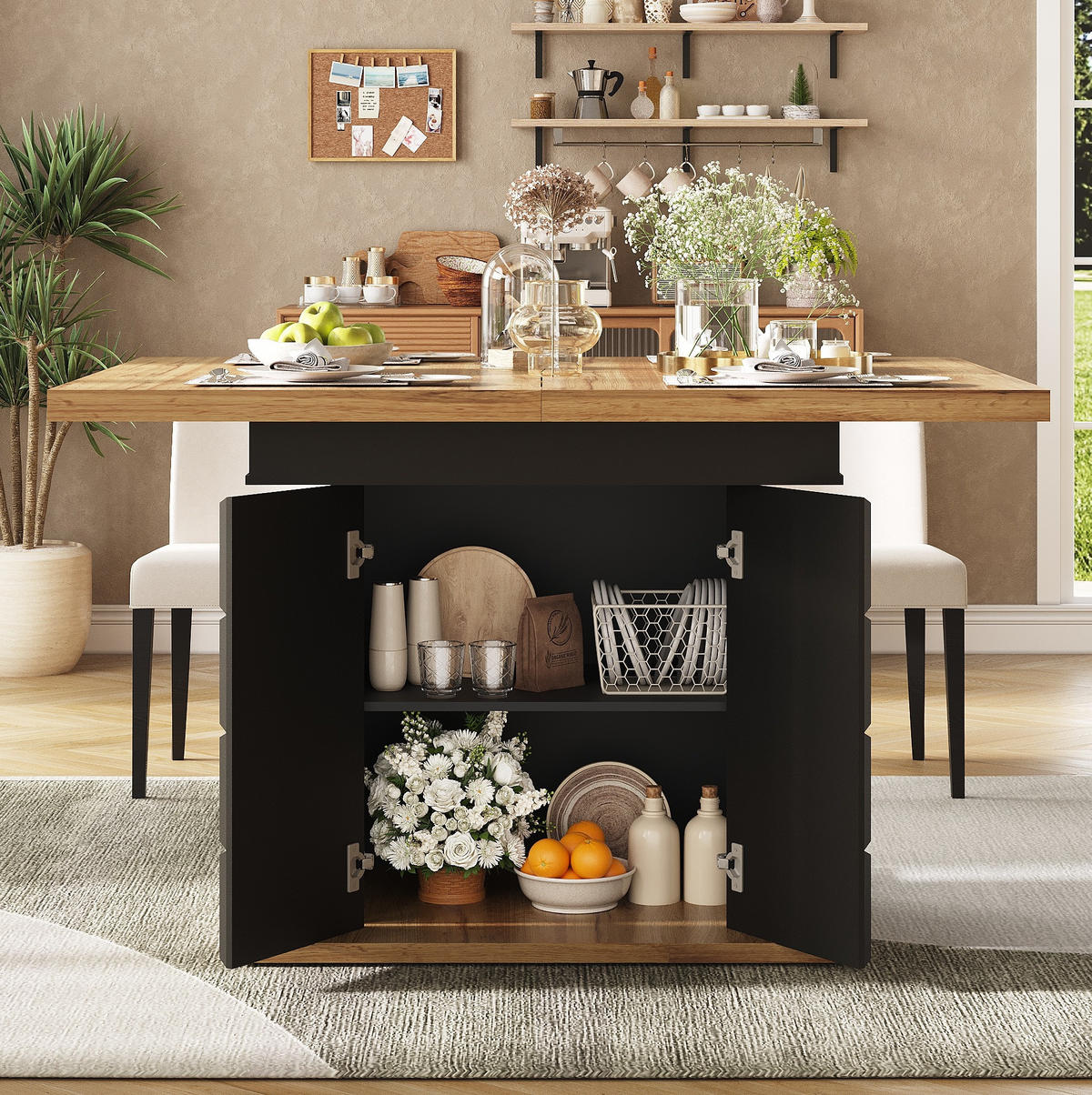 ESSTISCH 110-140x80x75 cm in Schwarz und Natur aus MDF mit beidseitigem Auszug ausziehbar - Naturfarben, Holzwerkstoff (140/80/75cm) - Modfu