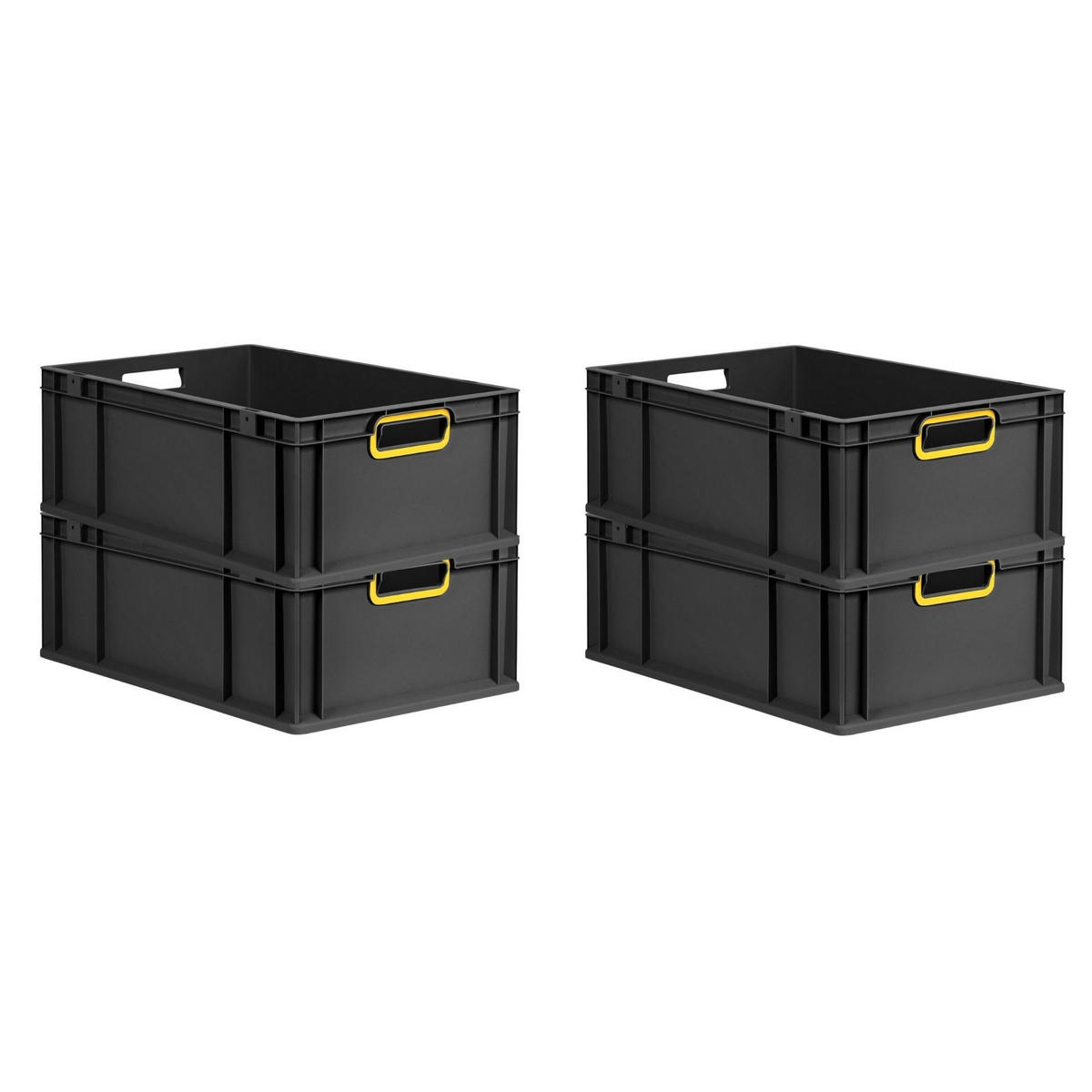 EUROBOX 4x NextGen Color 22x40x60 cm 44 Liter Griffe gelb offen, Schwarz - Gelb/Schwarz, Kunststoff (40/22/60cm) - PROREGAL