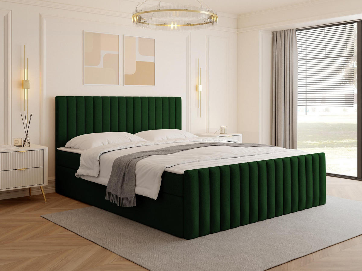 BOXBETT Tirulo Fix - H3 - Smaragdgrün/Schwarz, Holzwerkstoff/Kunststoff (140/200cm) - MIRJAN24