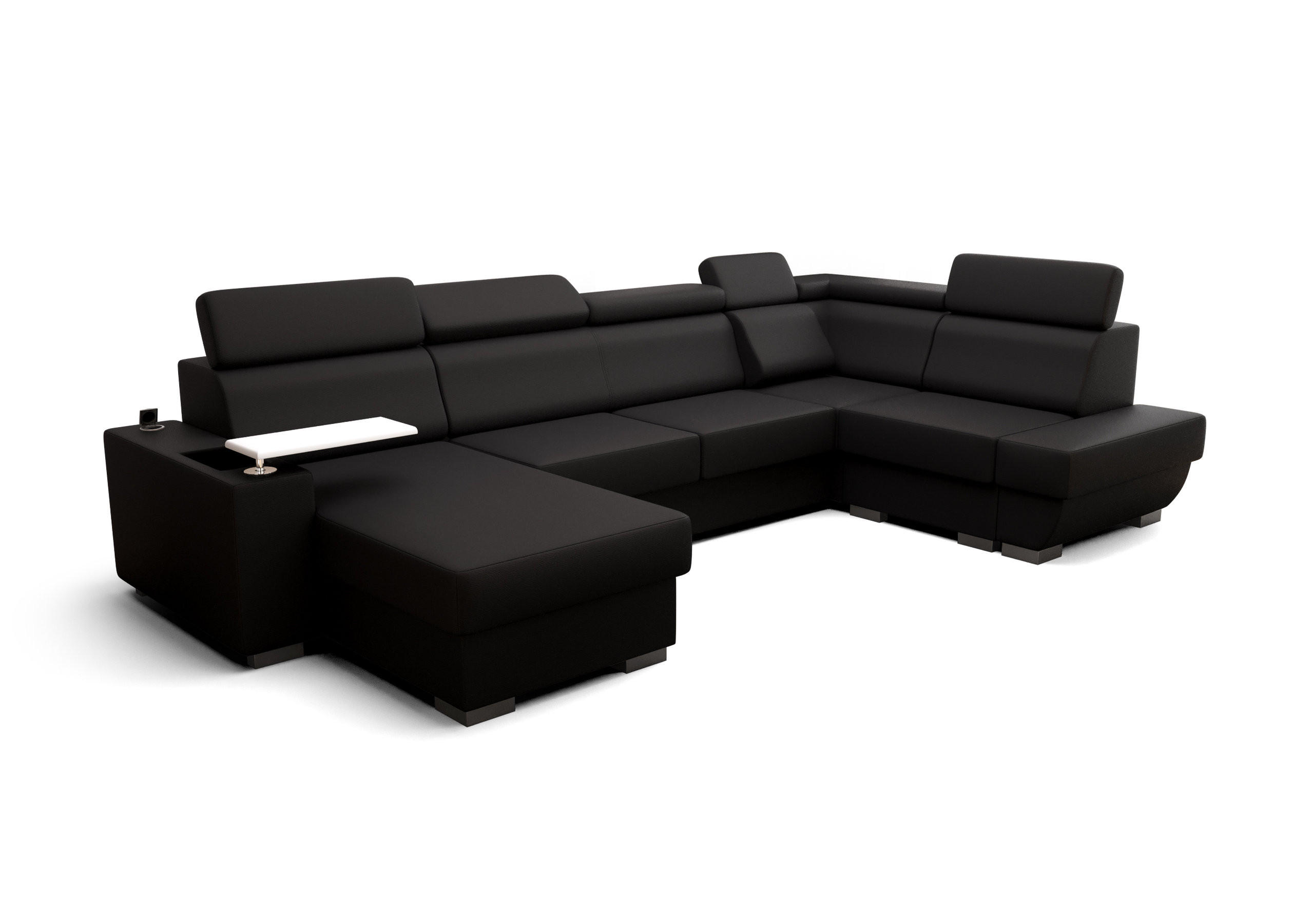 WOHNLANDSCHAFT KONGO RBN20, Eckcouch in U-Form mit Schlaffunktion, Farbe: Schwarz, Kunstleder, Ottomane Links - Schwarz, Textil (340/103/200cm) - O-Sofa