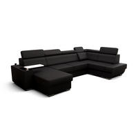 WOHNLANDSCHAFT KONGO RBN20, Eckcouch in U-Form mit Schlaffunktion, Farbe: Schwarz, Kunstleder, Ottomane Links - Schwarz, Textil (340/103/200cm) - O-Sofa