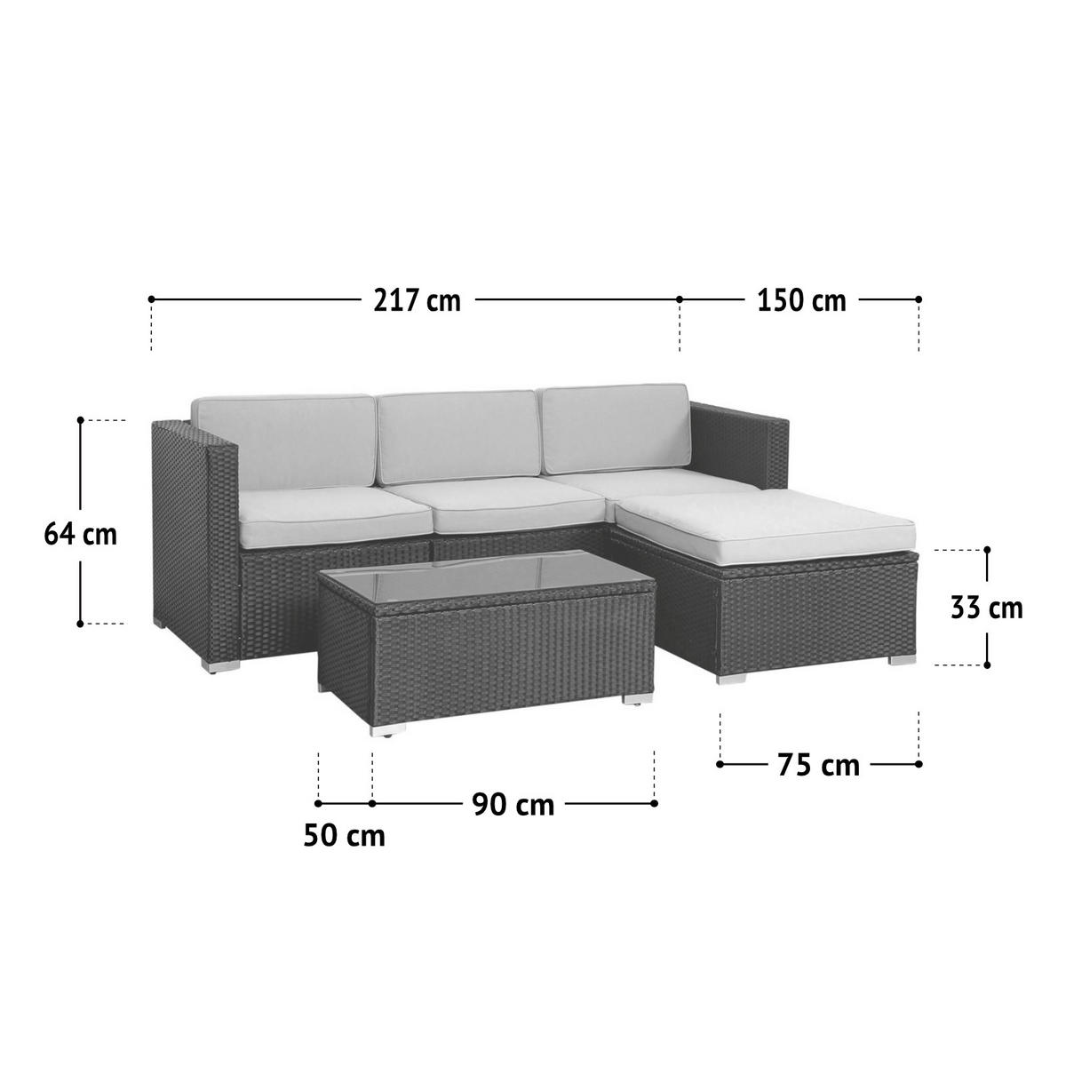 GARTENLOUNGE Set mit Haube - Schwarz, Kunststoff - SVITA