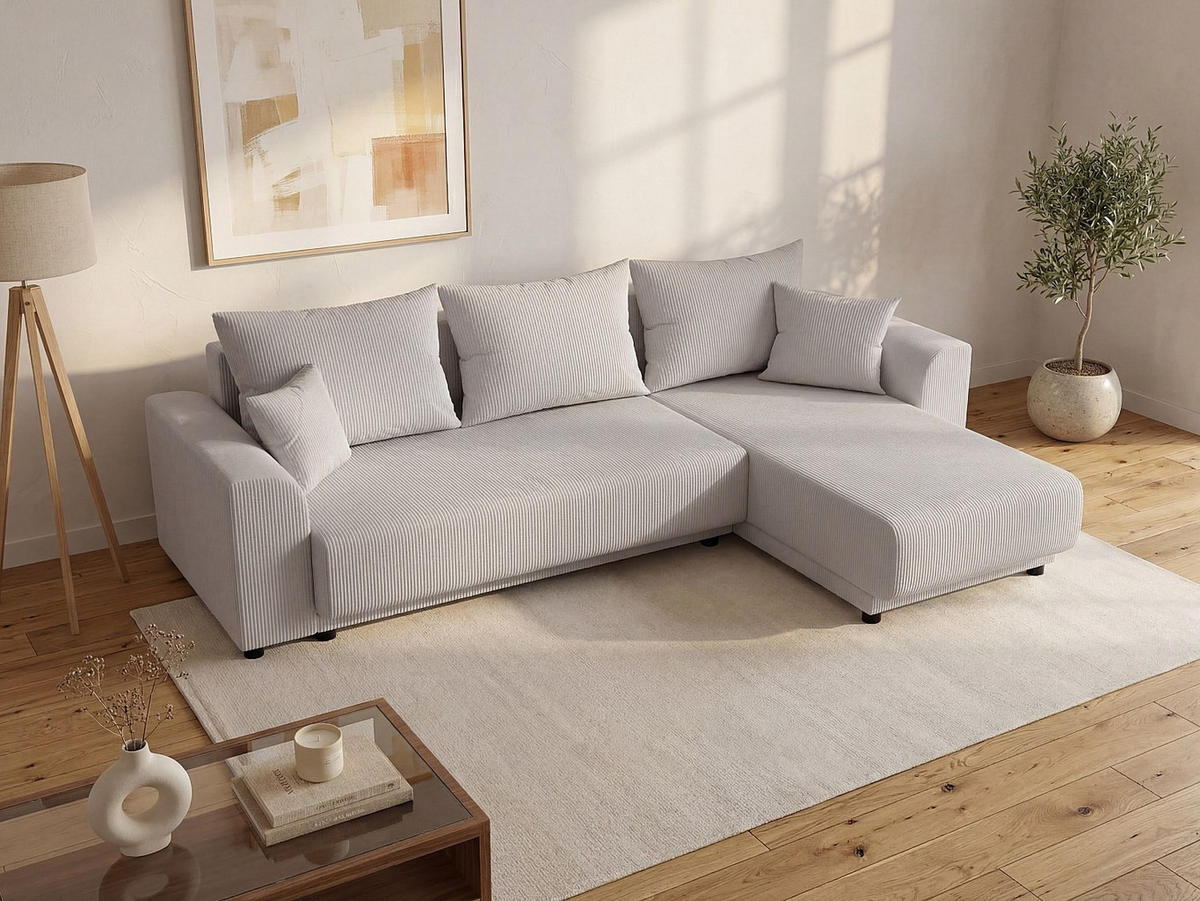 SCHLAFSOFA - 4 Personen-Sitzer - Samt, Stoff - Hellgrau - - Hellgrau, Textil (240/80/149cm) - Vente-Unique