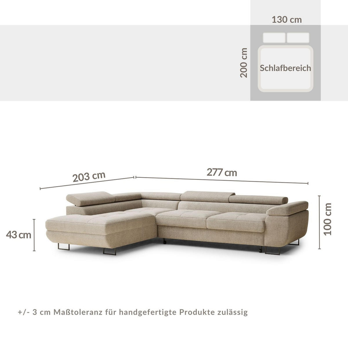 ECKSOFA Concord Hellblau Chenille-Stoff - Links Seite - Schwarz/Hellblau, Holz/Holzwerkstoff (203/277cm) - Maison de Reve