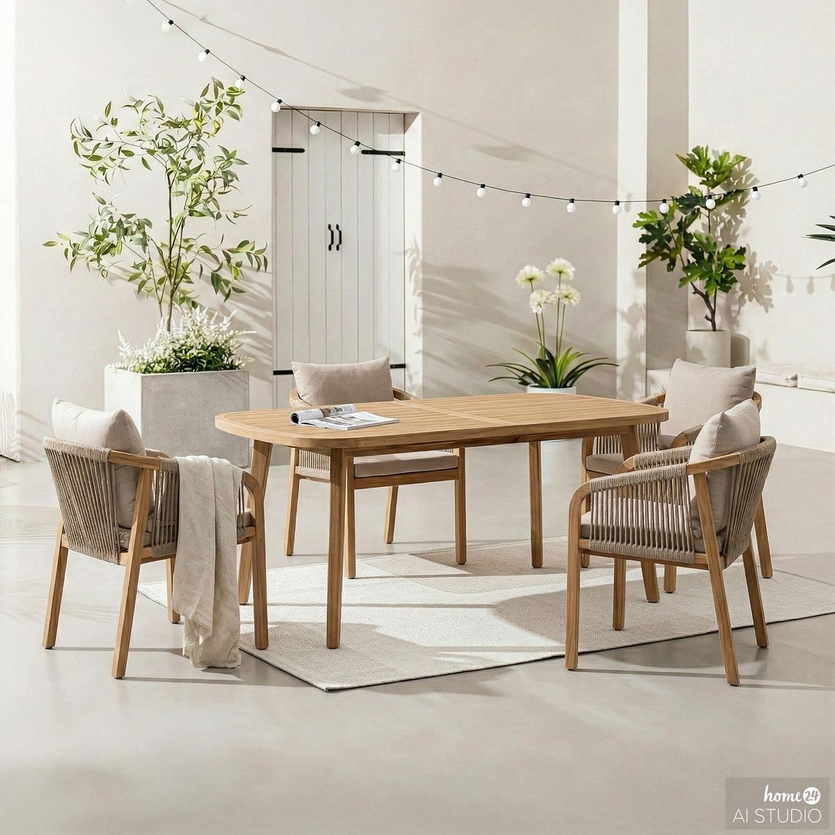 GARTENESSGRUPPE - 5-teilig - Beige - Beige, Holz/Kunststoff - home24