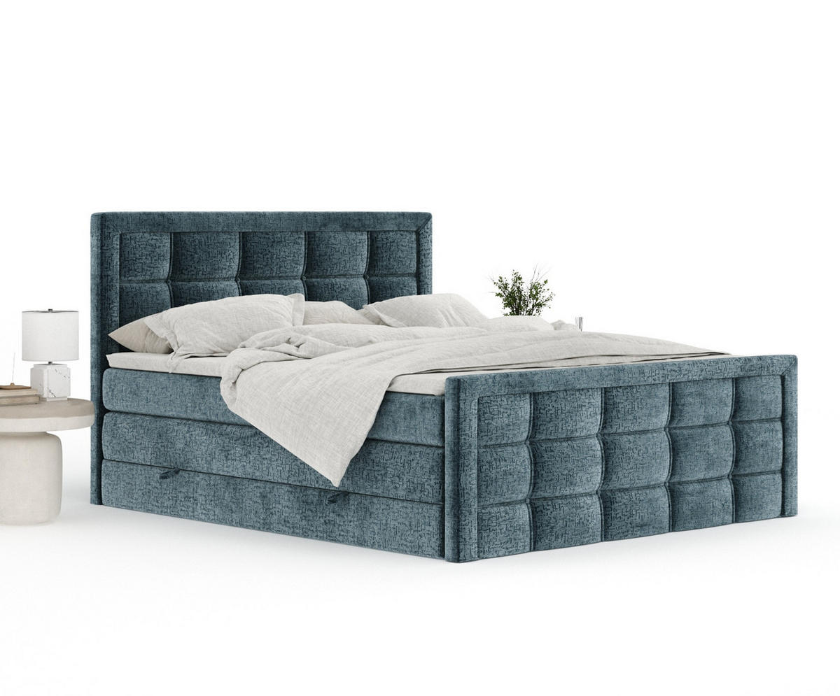 BOXSPRINGBETT Ambrosia Blau 200/200 cm - Blau/Schwarz, Holz/Holzwerkstoff (200/200cm) - Maison de Reve
