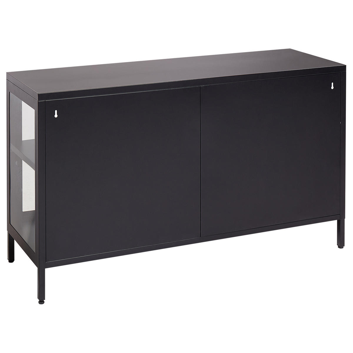 SIDEBOARD mit Glastüren Metall 115 cm Schwarz Newport - Schwarz, Metall (115/65/35cm) - Beliani