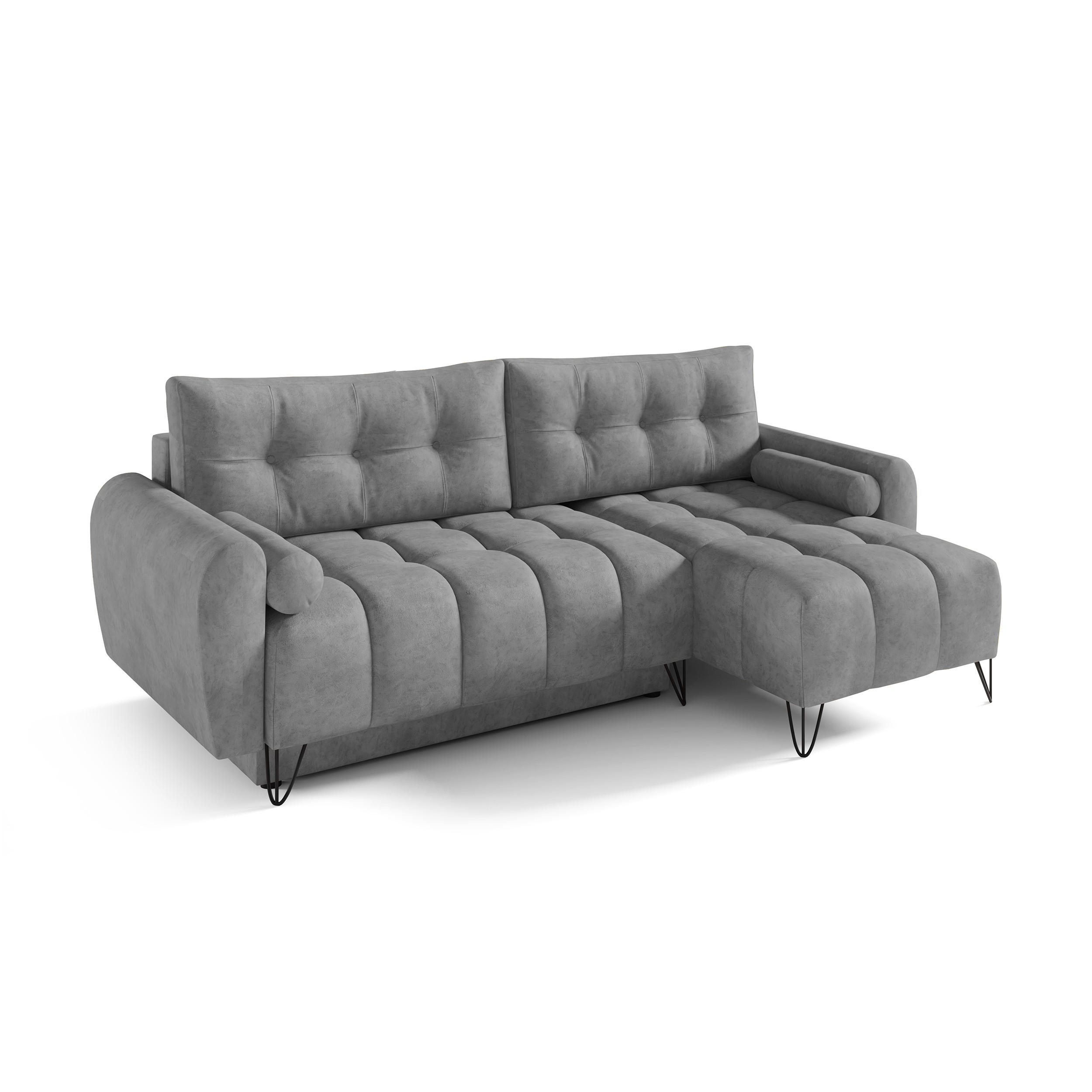 ECKSCHLAFSOFA Malaga Mini universeller Ottomane, Grau - Schwarz/Grau, Textil (222/148cm) - Beautysofa