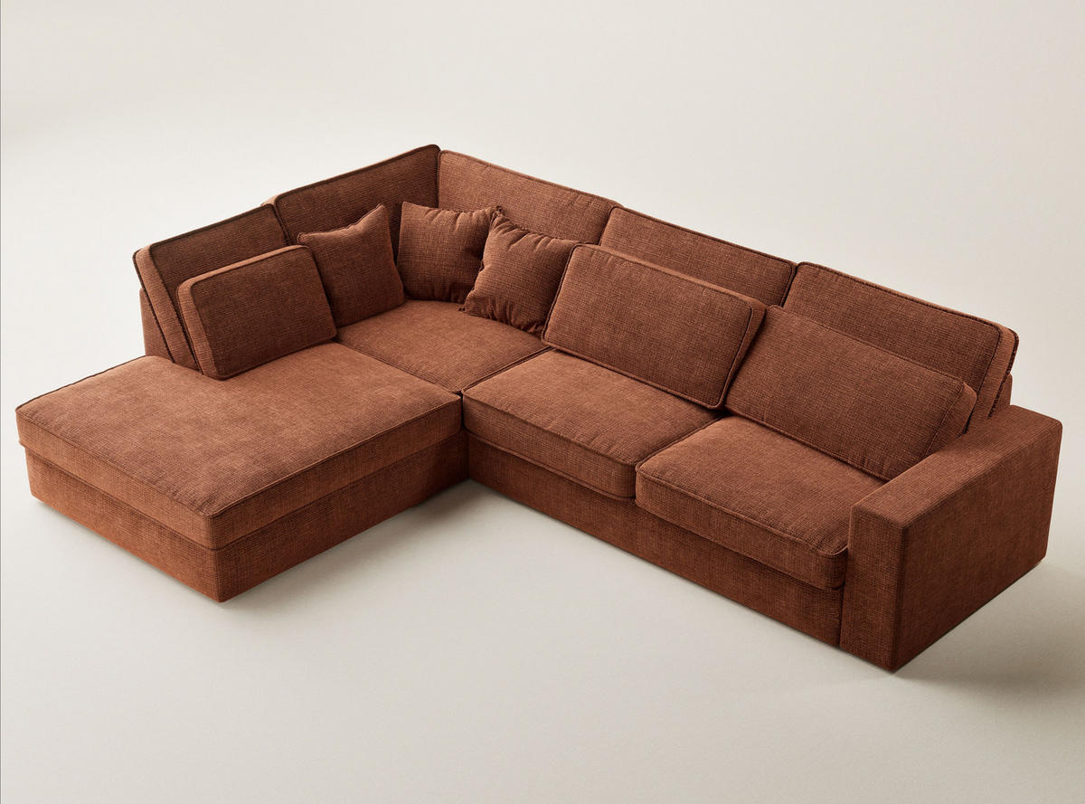 ECKSOFA Kirou Kupferfarbe Chenille-Stoff - Links Seite - Schwarz/Kupferfarben, Holz/Holzwerkstoff (225/311cm) - Maison de Reve