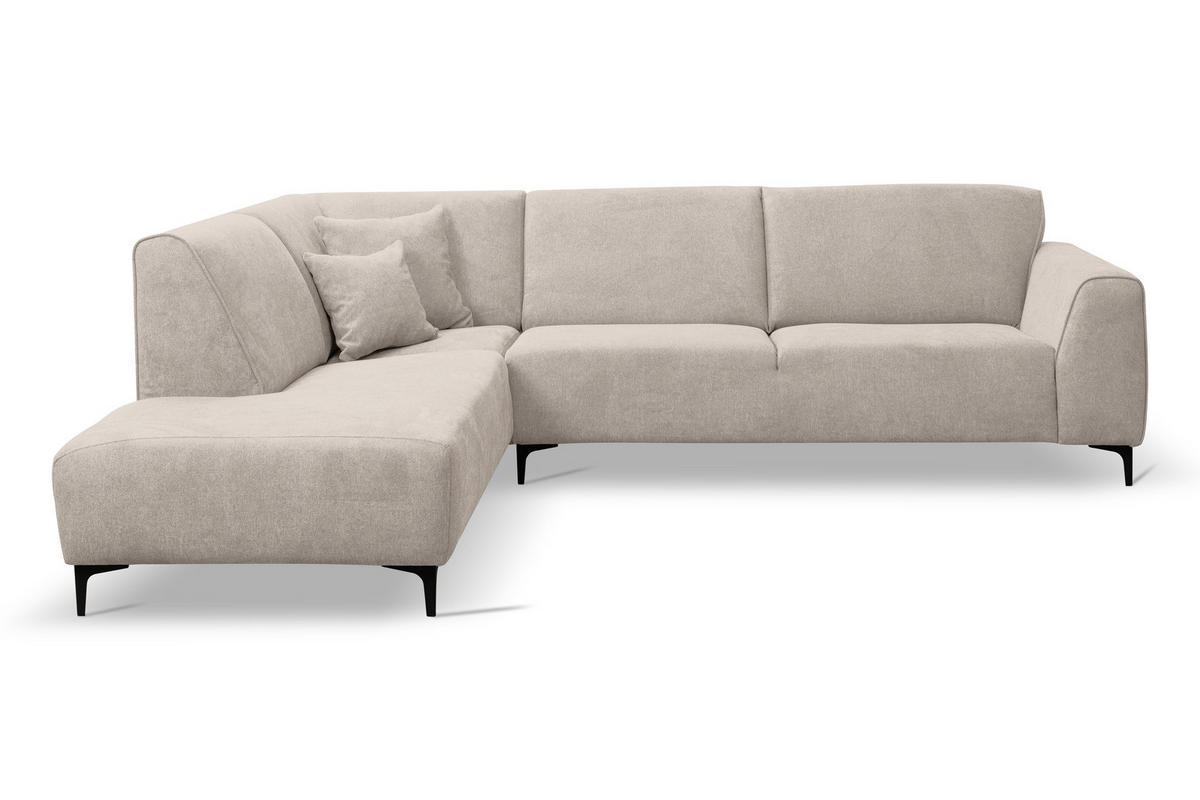 ECKSOFA Mula in L-Form, Coach Farbe: Beige, Velourstoff, Ottomane Links - Beige, Textil (210/274cm) - VENASI MÖBEL
