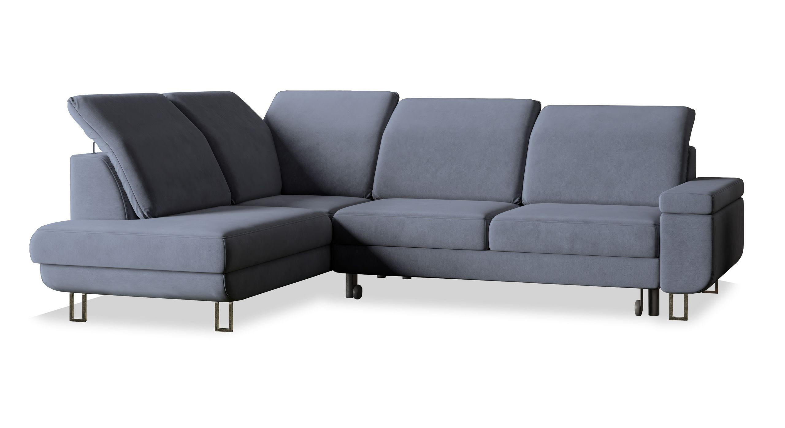 ECKSOFA LERMA L-S Grau Velours-Stoff mit Schlaffunktion - Grau, Holz (253/190cm) - MASSENO