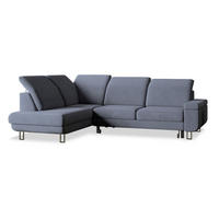 ECKSOFA LERMA L-S Grau Velours-Stoff mit Schlaffunktion - Grau, Holz (253/190cm) - MASSENO