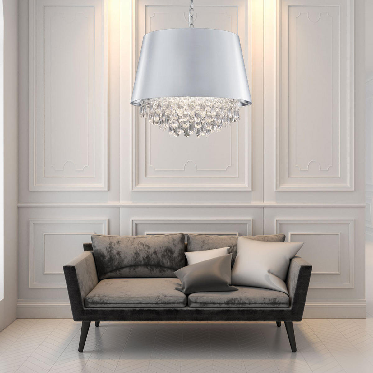 HÄNGELEUCHTE Kristall Chrom Rund - Silberfarben, Metall (50/50/150cm)