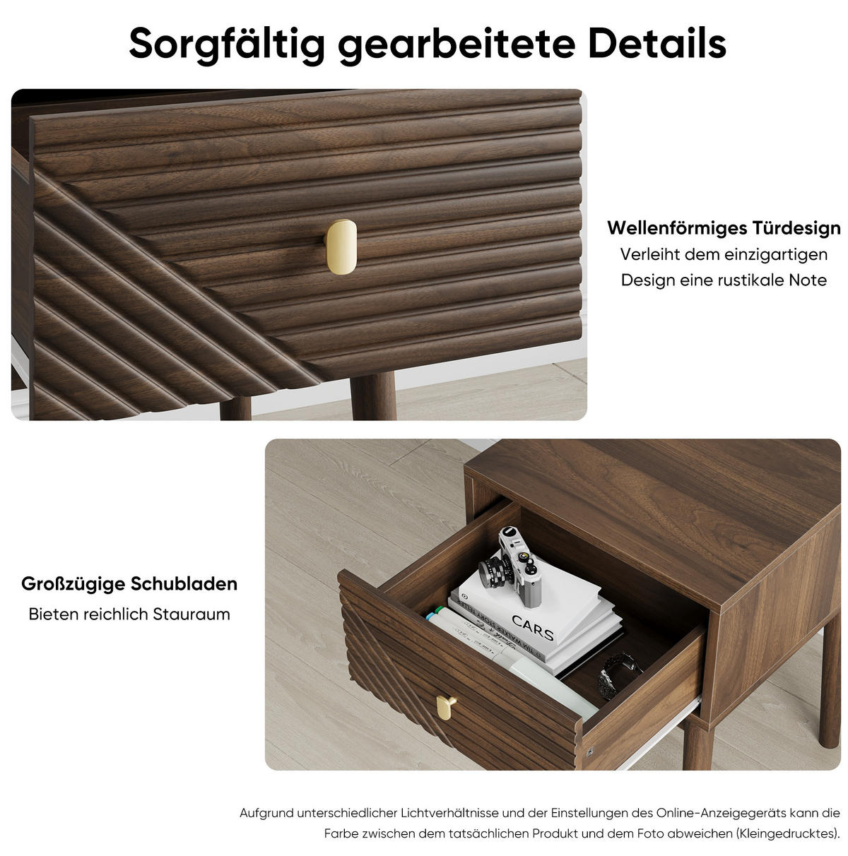 NACHTTISCH 40/40/55 cm walnussfarben aus MDF mit 2 Schubladen - Braun, Holzwerkstoff (40/55/40cm) - OKWISH