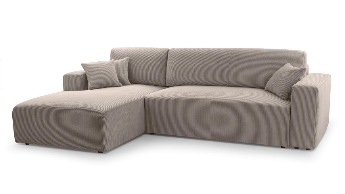 ECKSOFA L Form Catea Beige 279/145/84 cm Links mit Schlaffunktion - Beige/Schwarz, Kunststoff/Textil (145/279cm) - AX Living