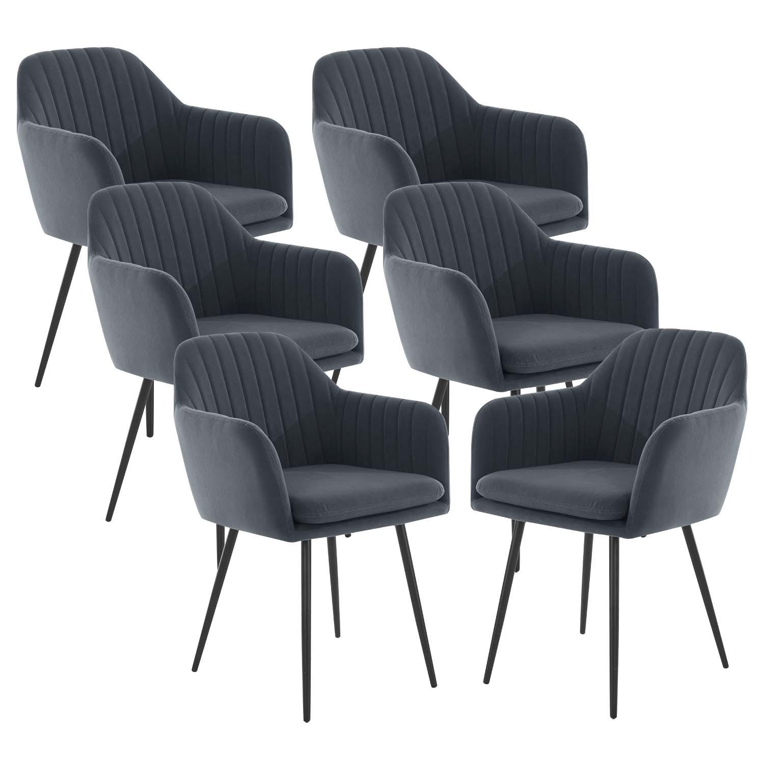 SESSELSTUHL-SET, 6 Stück - Lia - Samtvelour Grau - Schwarz/Grau, Textil/Metall (56/80/62cm) - Möbel Stellbrink