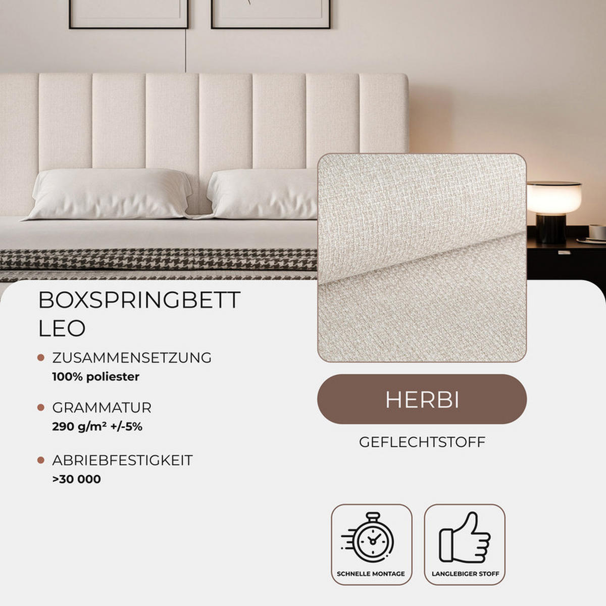 BOXBETT LEO 180/200 cm mit Matratze und Topper, Creme - Creme/Schwarz, Holzwerkstoff/Kunststoff (180/200cm) - Idohome