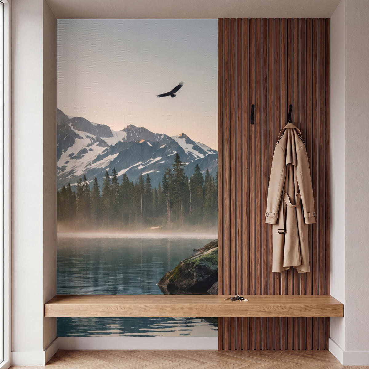TAPETE - Berge - Wasser - Bäume - 140x260 cm - Multicolor, Papier (140/260cm) - OnlyWow