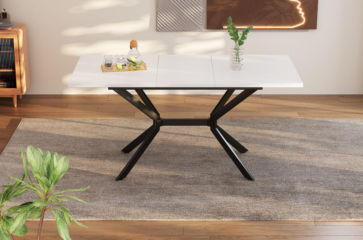 ESSTISCH 120/160 cm Weiß aus MDF mit Ausziehfunktion - Weiß, Holzwerkstoff (160/75/80cm) - OKMYHOME