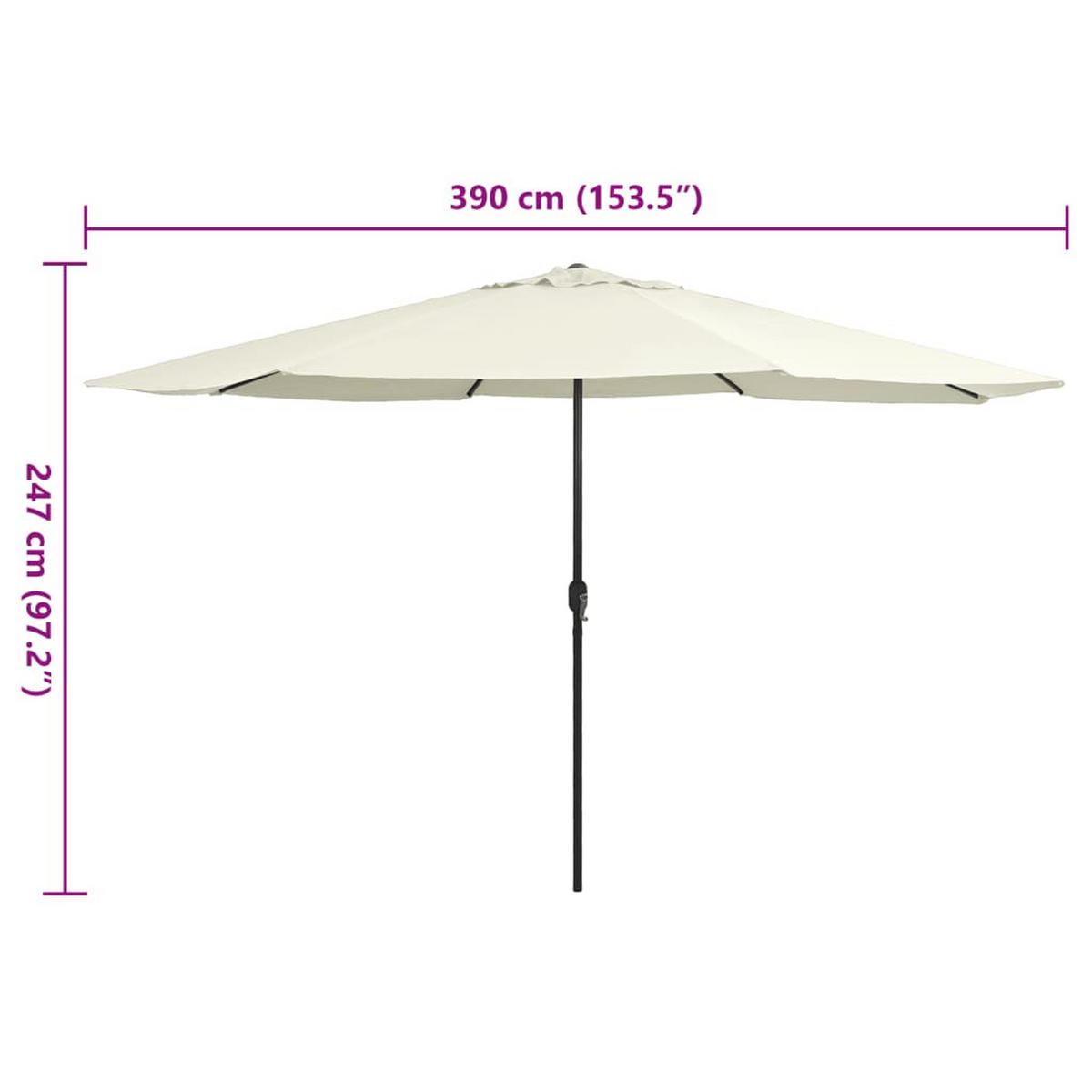 SONNENSCHIRM Mit Metall-Mast 390 Cm Sandweiss - Weiß, Textil (390/390cm) - vidaXL