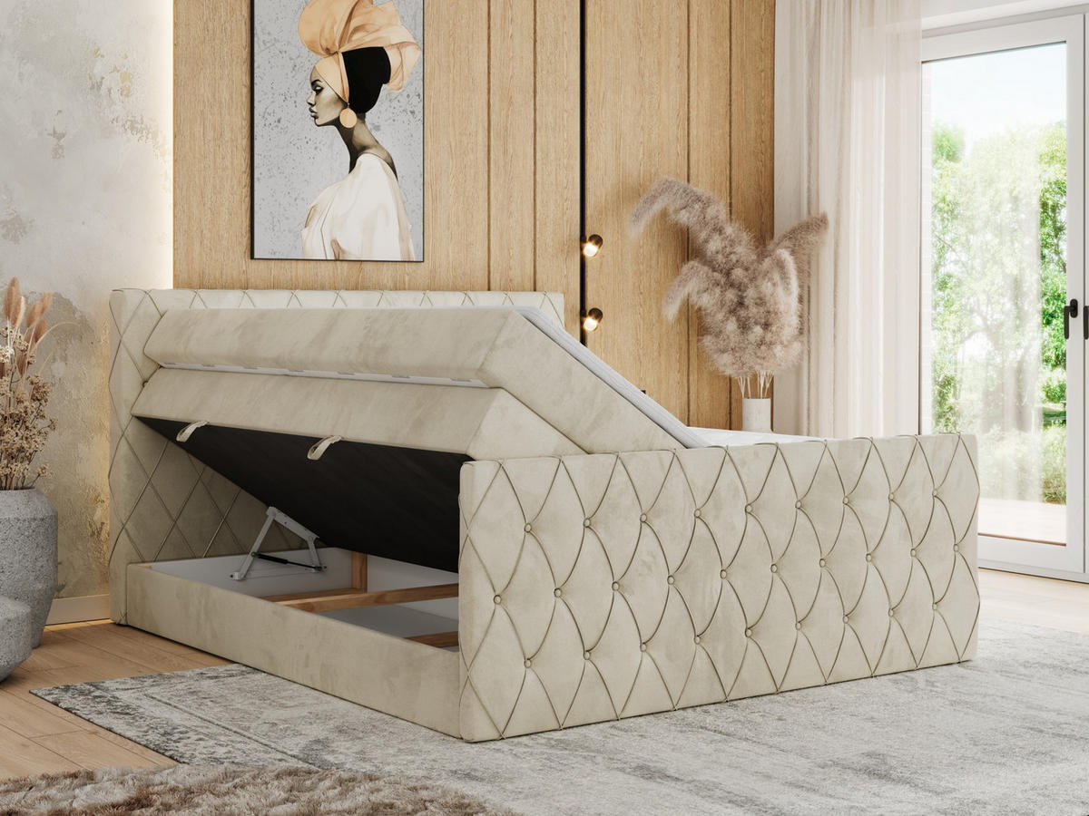 BOXSPRINGBETT MIREN KING DUO 120/200 Beige Velvet - H3 - Beige, Holz/Textil (120/200cm) - MKS