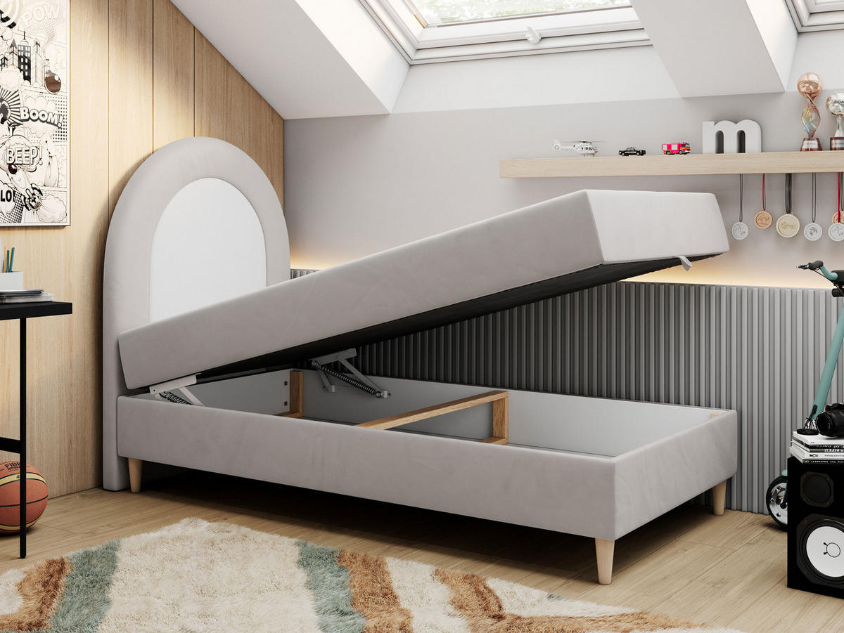 BOXBETT NEST 90/180 Hellgrau Velvet - H3 - Hellgrau, Holz/Textil (90/180cm) - MKS
