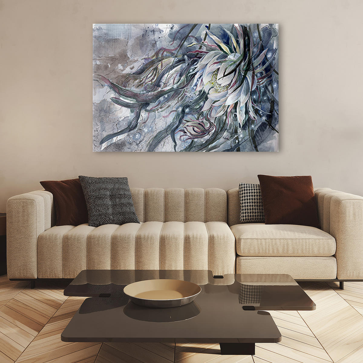 WANDBILD blume der königin der nacht - Türkis, Textil (60/40cm) - Feeby