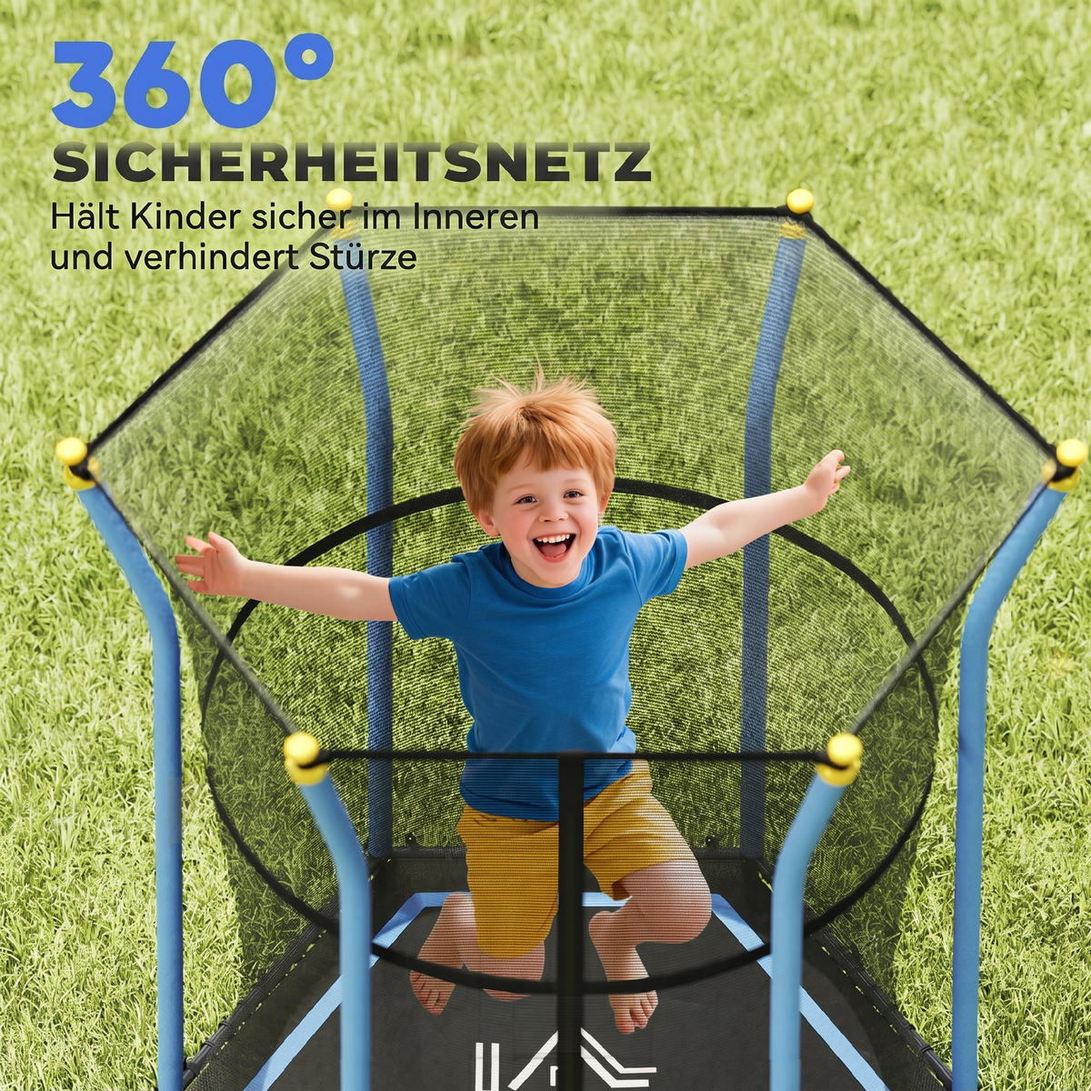 TRAMPOLIN DE-10779 mit Sicherheitsnetz Ø163,5 cm Schwarz & Blau - Blau, Metall (163.5/163.5cm) - ComfortXL