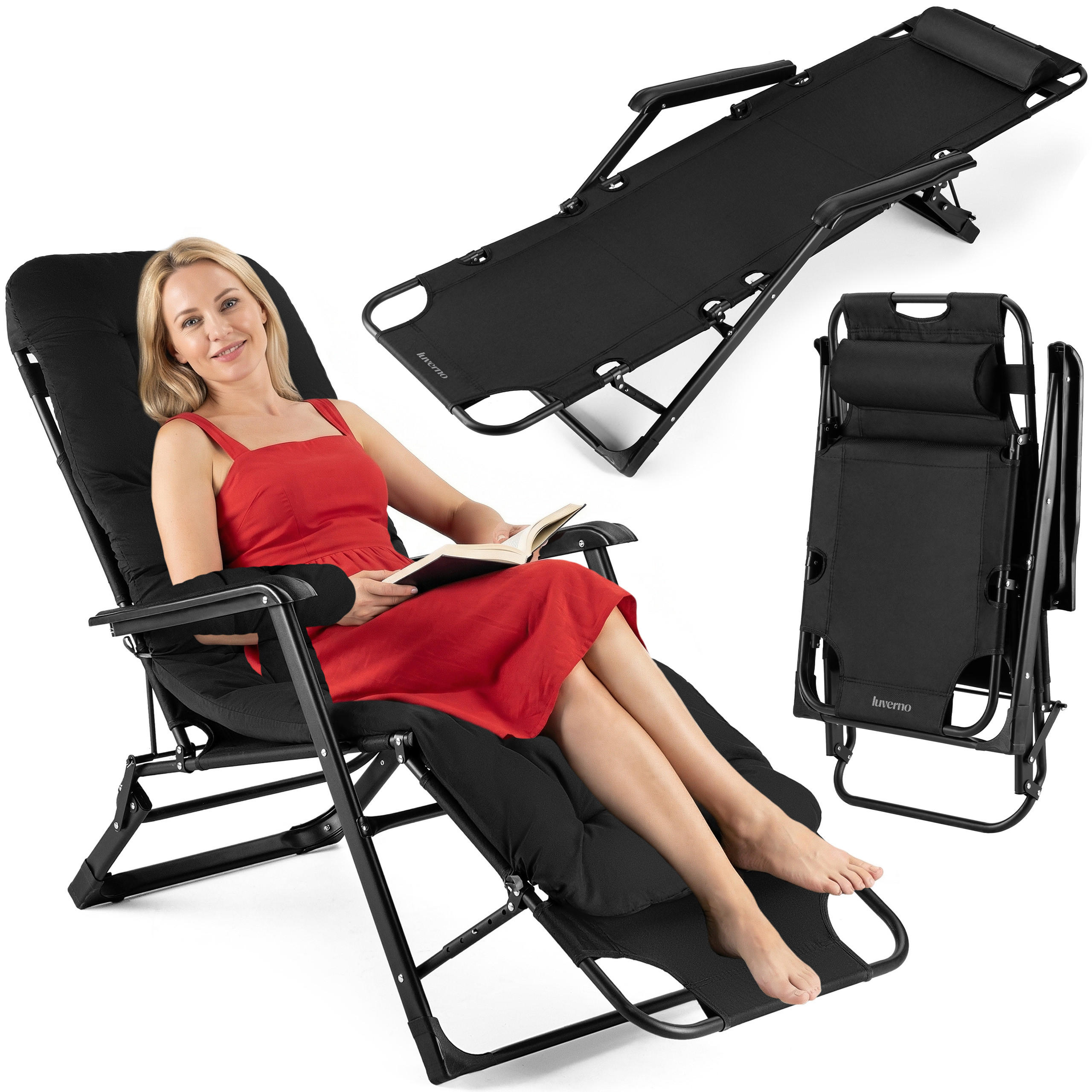 Luverno Garten-Relaxsessel Schwarz 52x76x180 cm