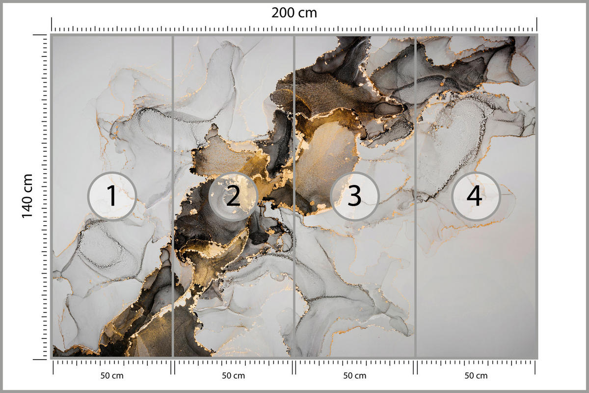 FOTOTAPETE für Badezimmer Moderner Grauer Marmor Gold Schwarz Imitation 200x140 - Beige/Grau, Papier (200/140cm) - Muralo