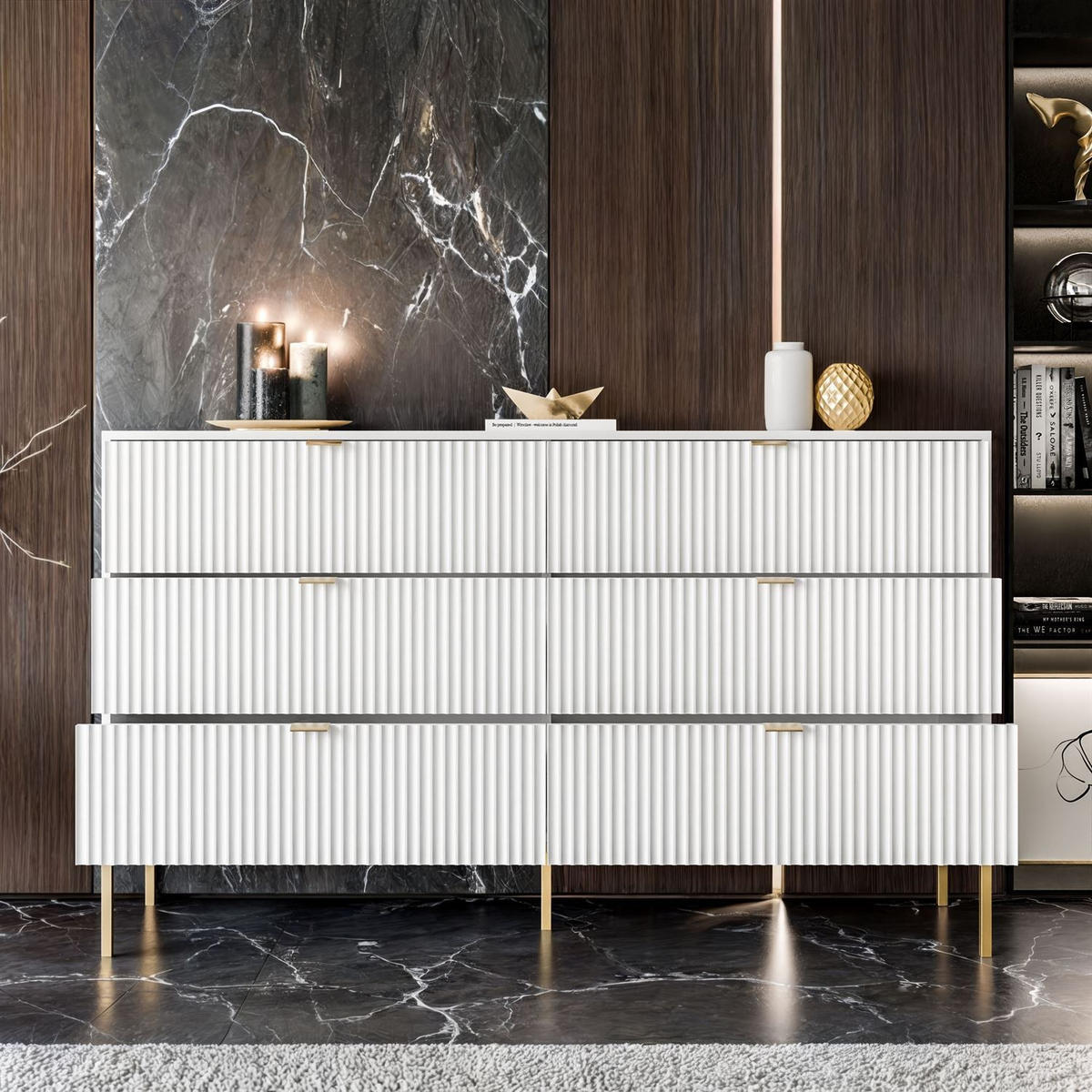 KOMMODE CORTADO GOLD KS154 MIT SCHUBLADEN WEISS - Weiß, Holzwerkstoff (154/91/39cm) - Lookway