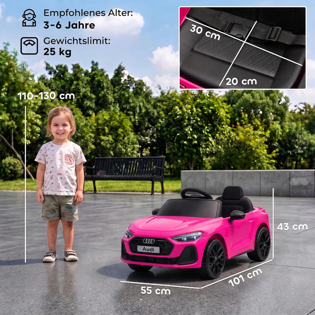 KINDER-ELEKTROAUTO Kunststoff Rosa - Rosa, Kunststoff (101/55/43cm) - AIYAPLAY