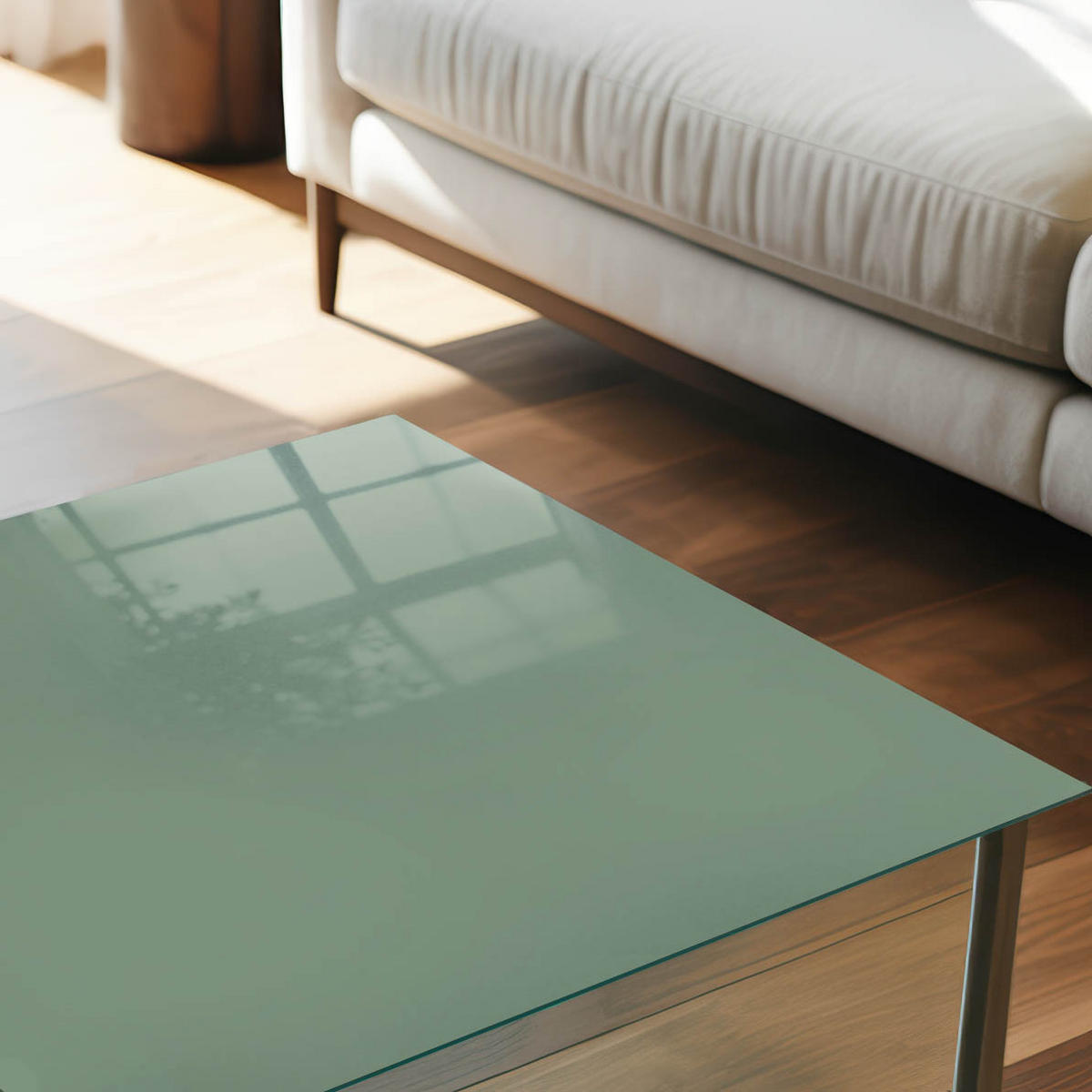 TISCHPLATTE 50x50 cm – Gedämpftes Grün - Creme, Glas (50/50/0.4cm) - Wallfluent