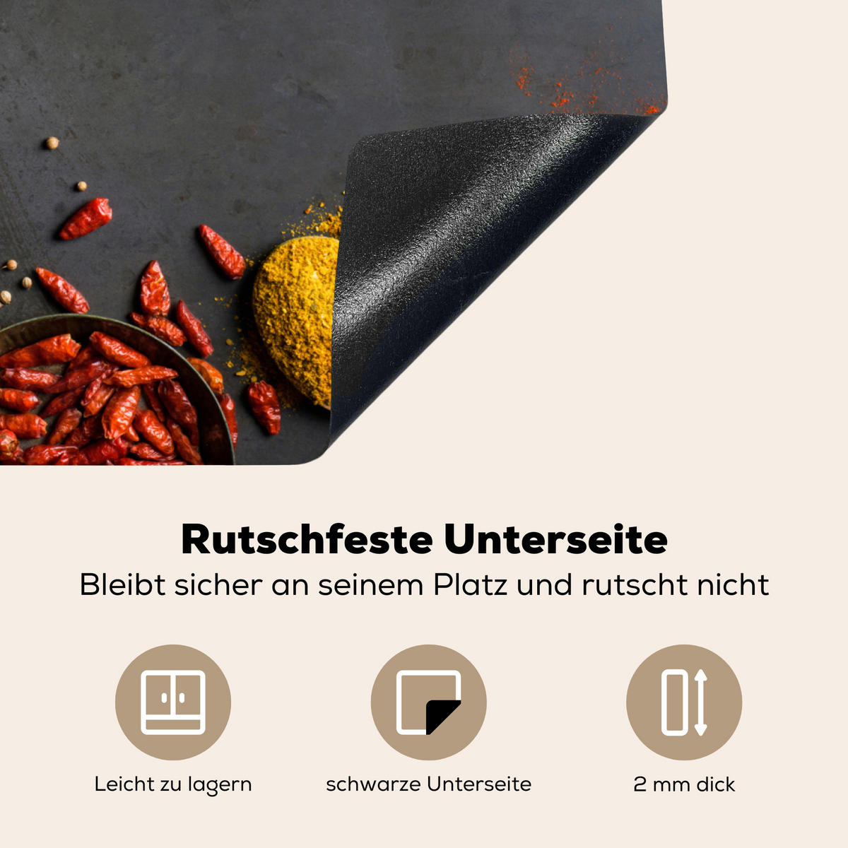 HERDABDECKPLATTE Kräuter - Lebensmittel - Gewürze - Schwarz - Paprika - Zimt Induktionsmatte 71x52 cm - Currygelb, Kunststoff (71/52/0.2cm) - MuchoWow