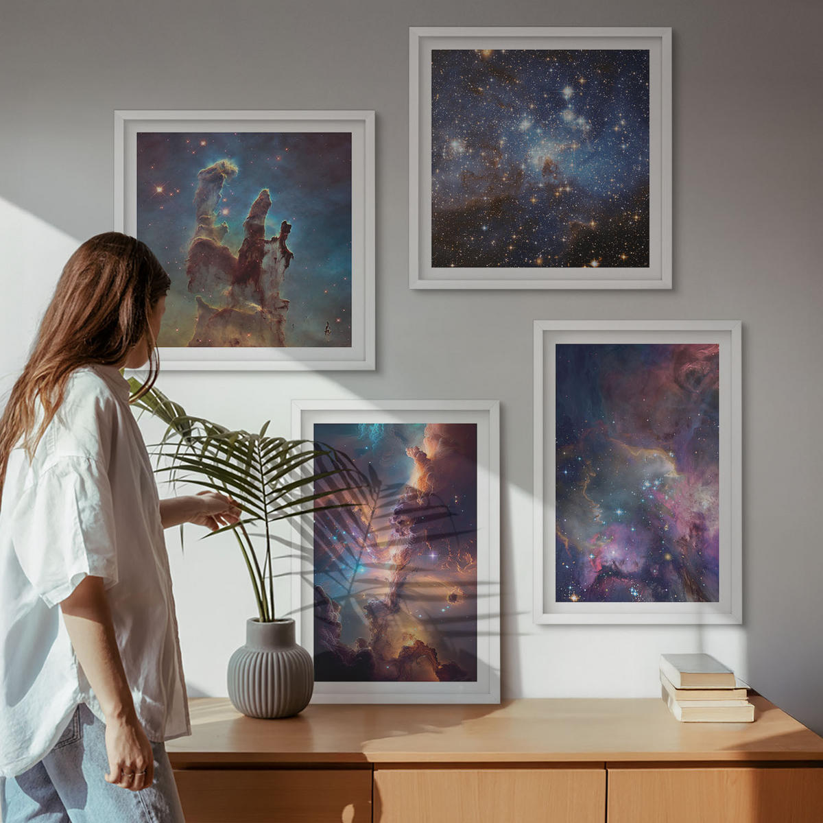 WANDBILDER 4er-Set - 50x50 cm & 40x60 cm Weißer Rahmen - Kosmische Sternenlandschaften - Weiß, Kunststoff (50/50cm) - ArtPrintCave