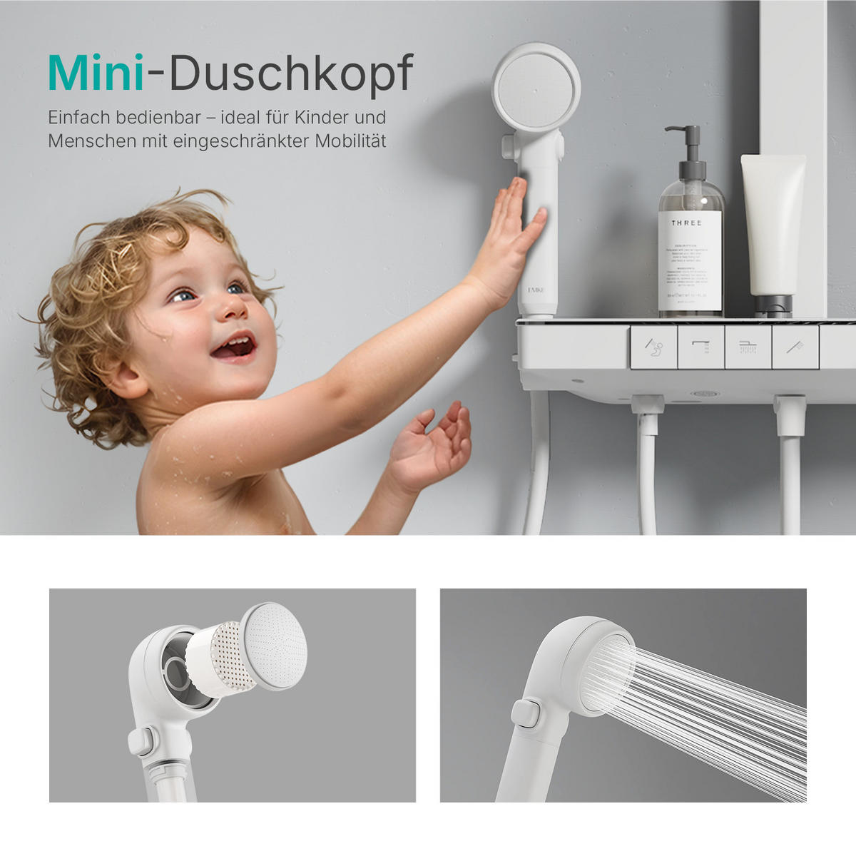 ÜBERKOPFBRAUSESET mit Handbrause Thermostat Vielseitig Weiß - Weiß, Metall (40/113/58cm) - EMKE