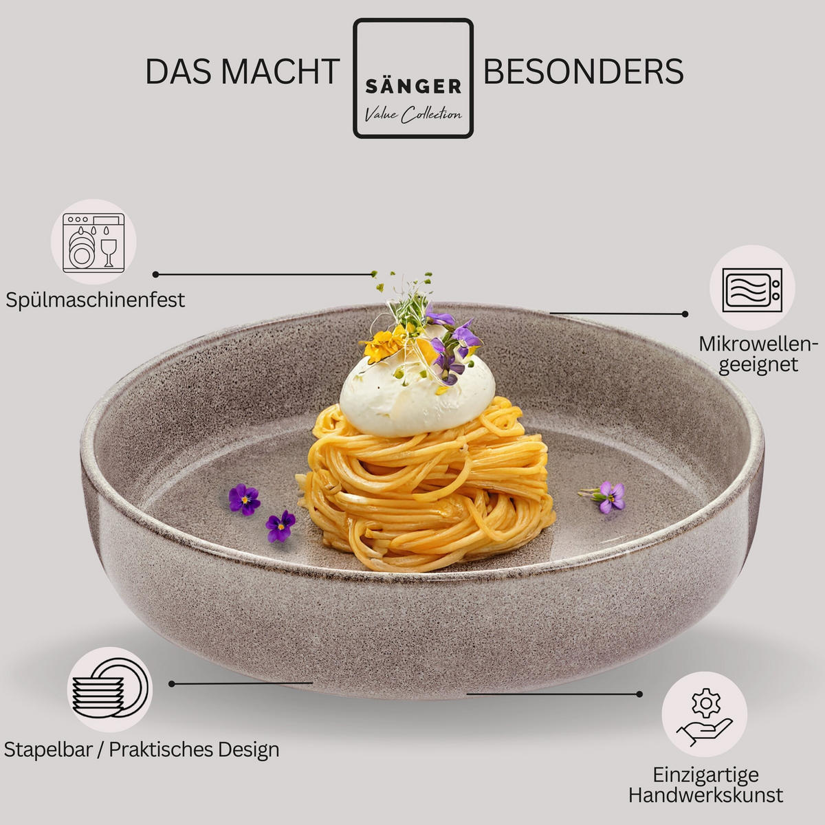 PASTASCHALEN SET KAIRO CLAY - 6 teilig aus Steingut - Grau, Keramik (31.5cm) - Sänger
