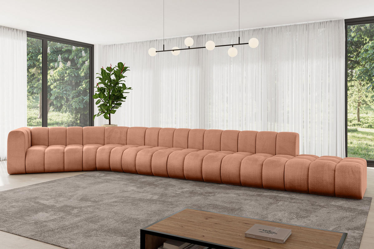 ECKSOFA modulares Sofa Tilmo-L3 - 581x194x70 cm Apricot - Koralle, Holzwerkstoff/Textil (581/194cm) - ALTDECOR