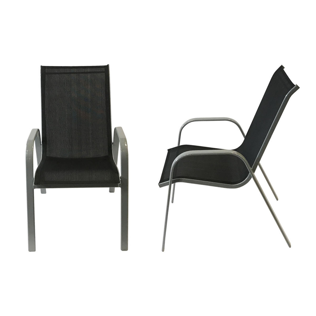 GARTENSTÜHLE Marbella Schwarz und Grau 4er-Set - Schwarz, Kunststoff (56.5/92.5/76cm) - Happy Garden